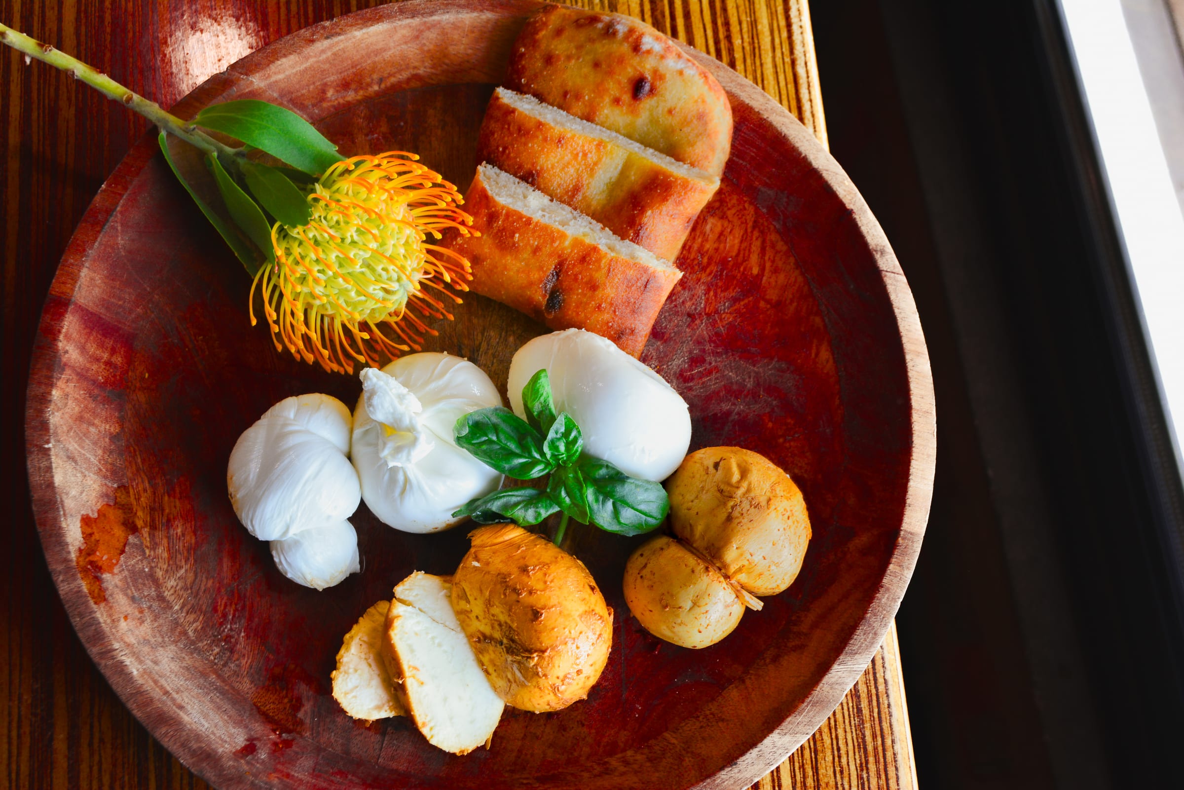 A board of burrata and fior di latte from Puglia Cheese